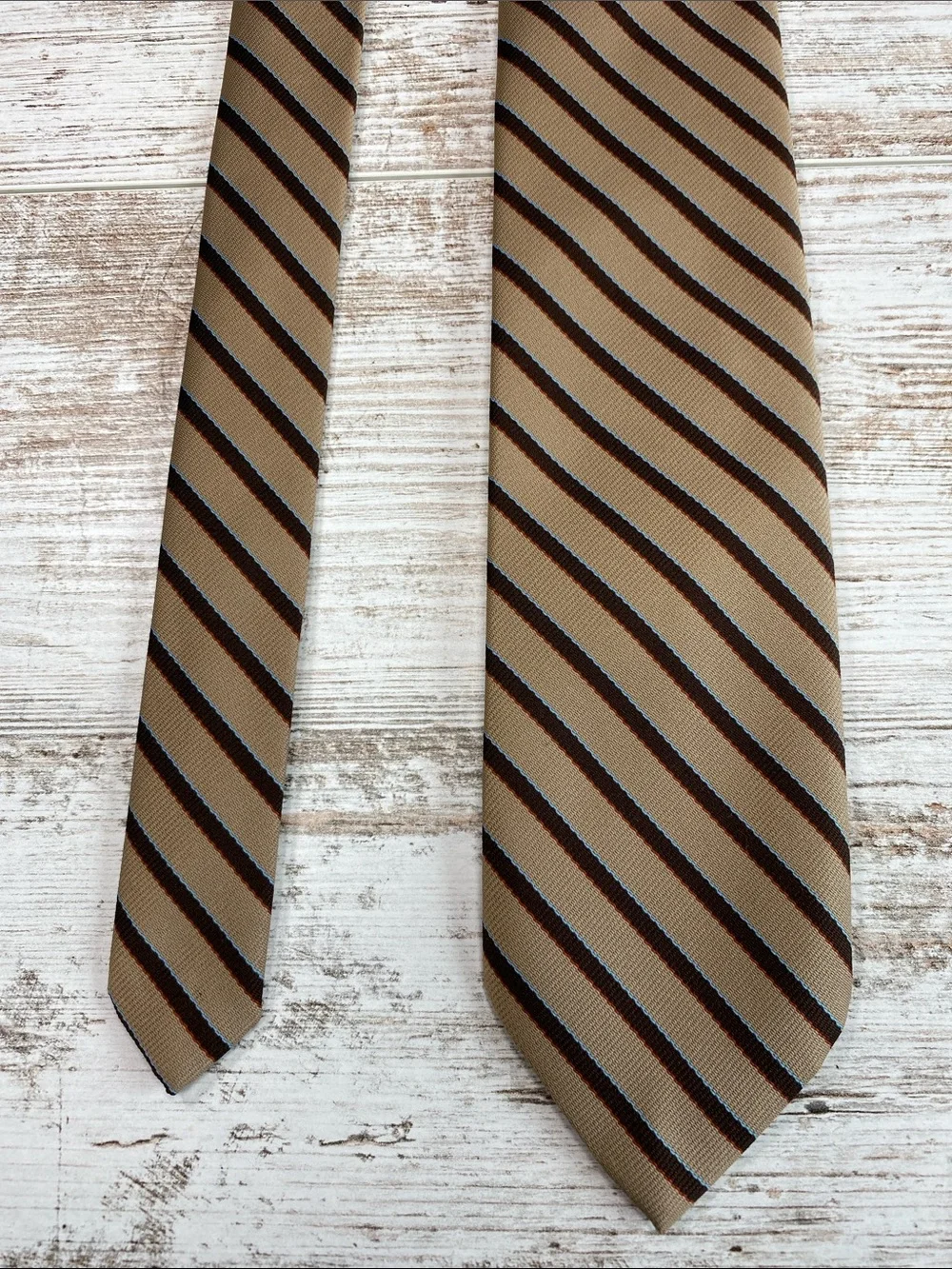 Vintage Principe Tie Tan Brown Blue Striped Classic 3” Business Office